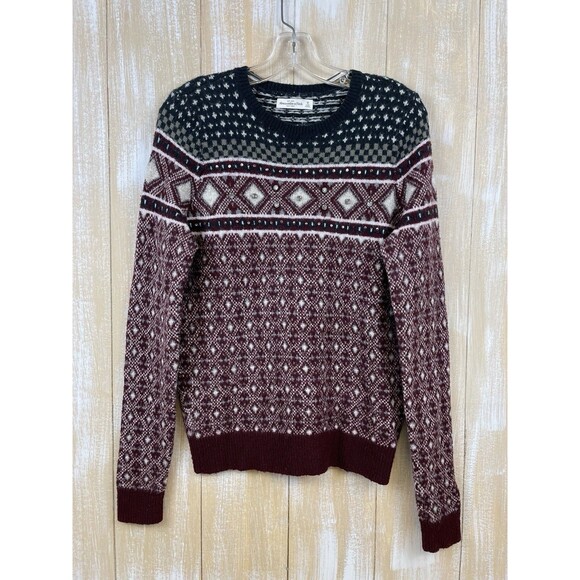 Abercrombie & Fitch Women's Size M Fair Isle Nordic Wool Blend V-Neck Sweater - Picture 1 of 7